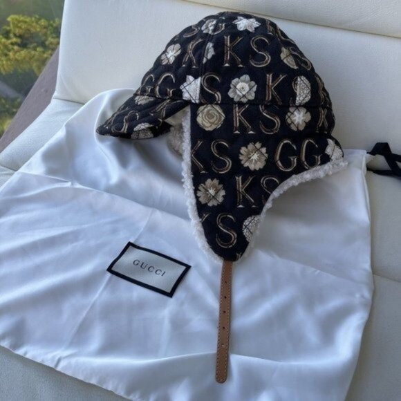 NEW GUCCI X KEN SCOTT Canvas Shearling Floral Print Cap Hat Size S Multicolor - Picture 7 of 11